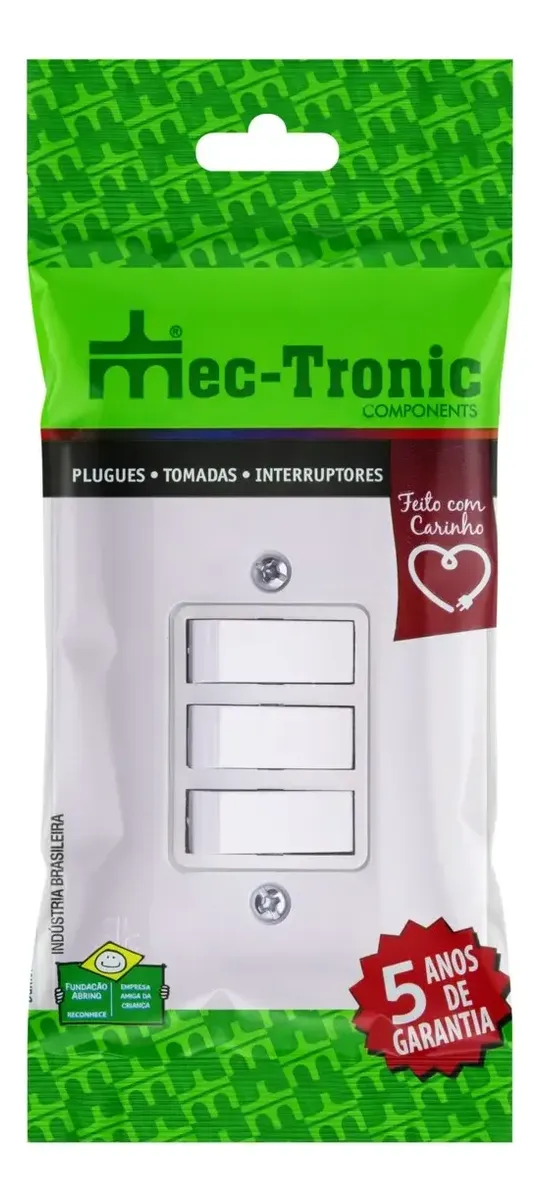 INTERRUPTOR C/PLACA 3 SECOES BRANCA 21006 MECTRONIC