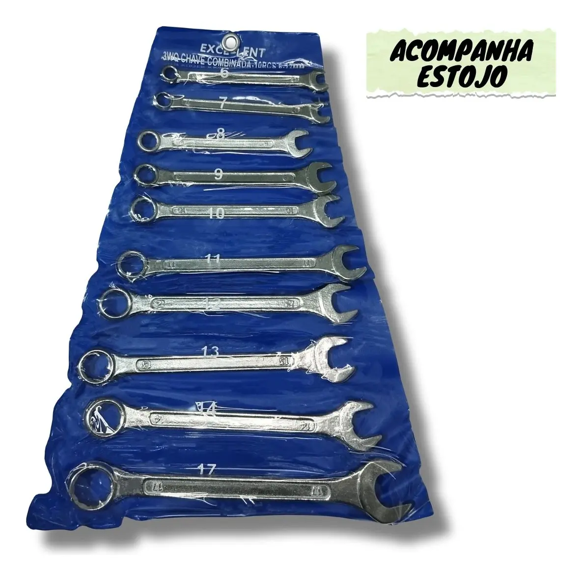 JOGO CHAVE COMBINADA 6A17 C/10 PECAS EXCELLENT EDA